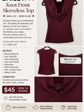 Bailey 44 Burgundy Knot Front Top – Size small